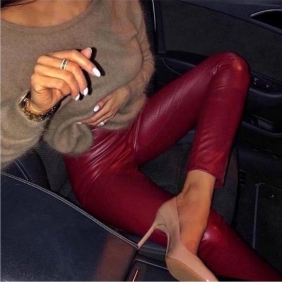 Zara Red faux leather Leggings - Picture 7 of 16